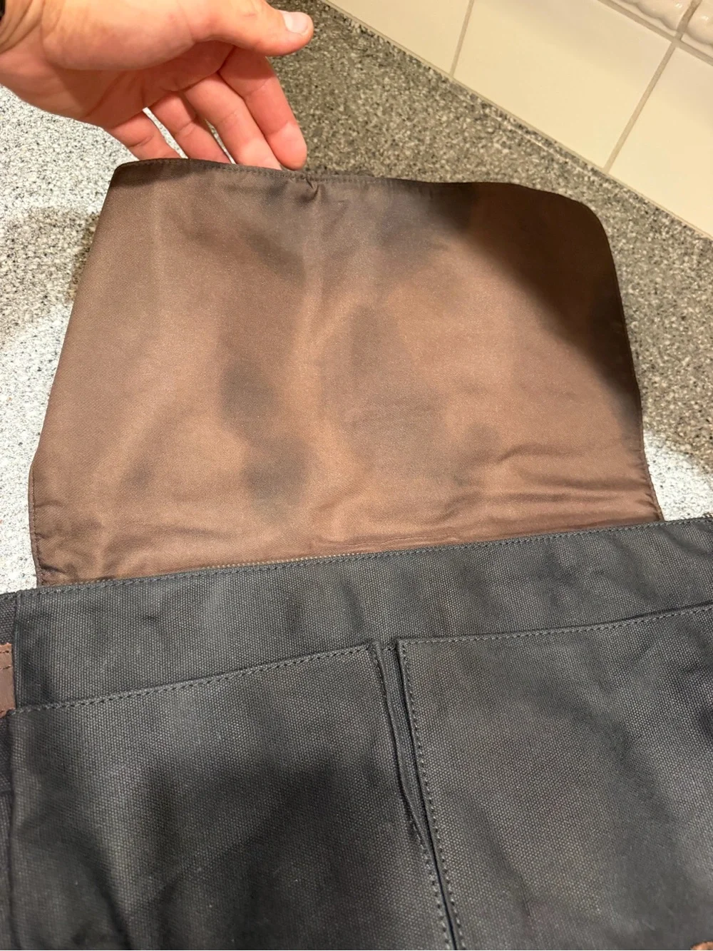 Men's Black Waxed Canvas Messenger Bag with Brown Leather Trim